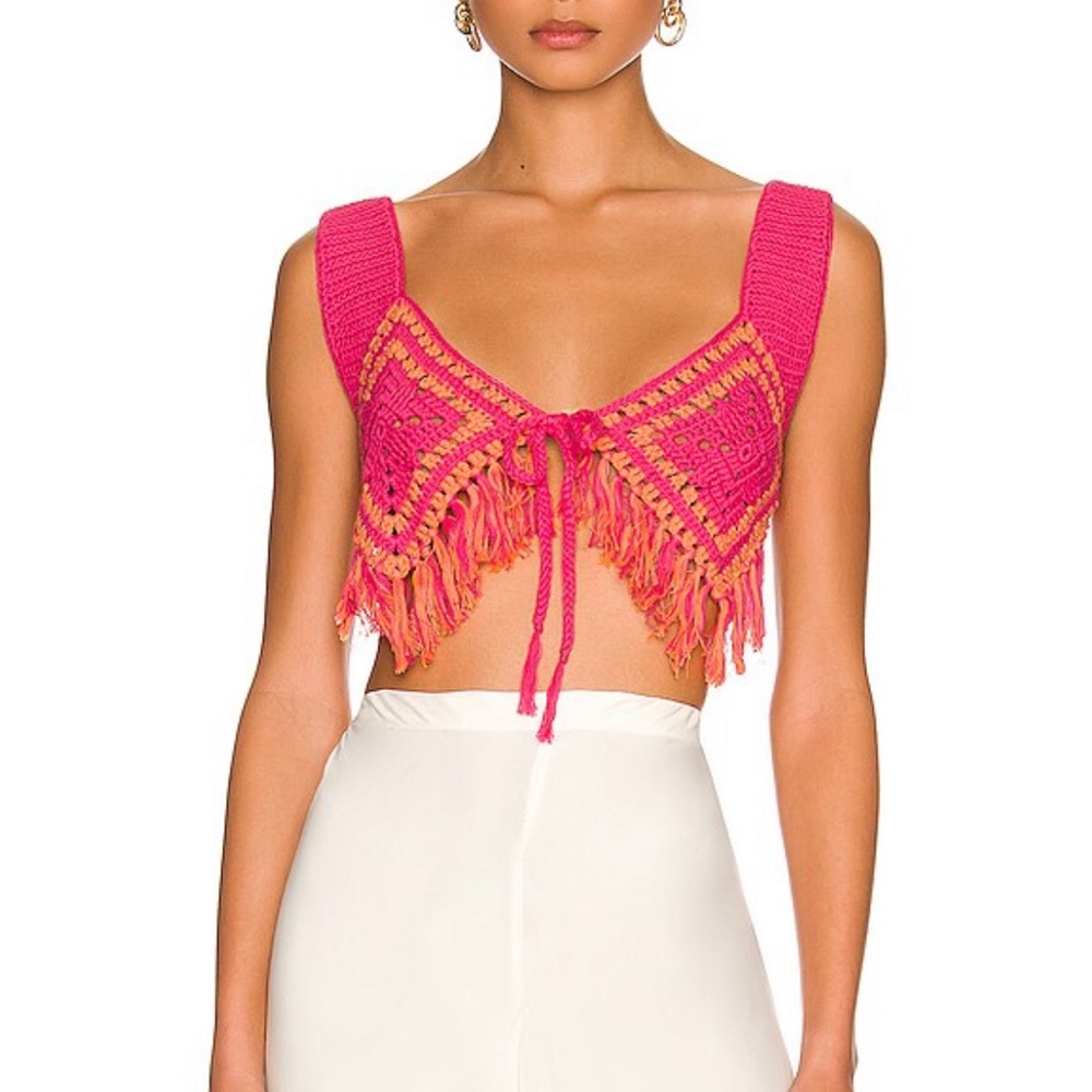 Camila Coelho Mira Hand Crotchet Fringe Top